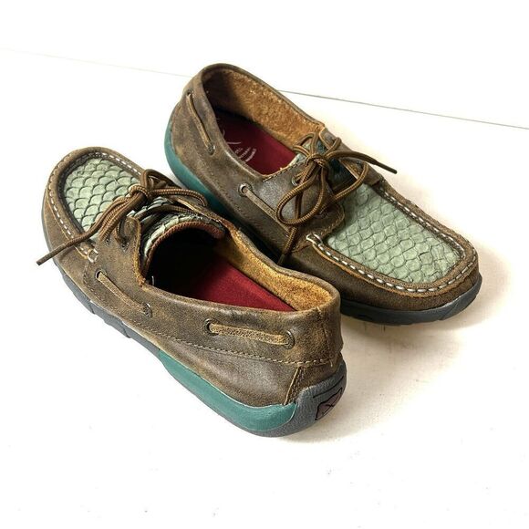 Twisted X Casual Shoe Women 6.5M Driving Moc Leather Brown/Teal Snake Skin Print - Picture 4 of 10